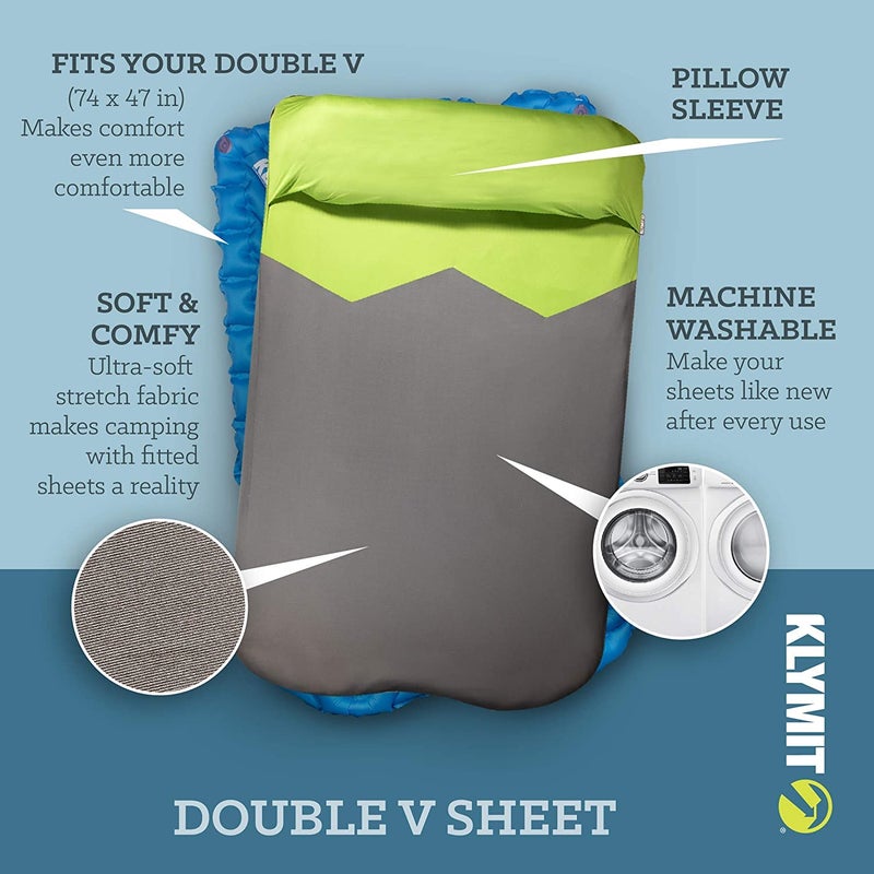 Klymit Static V Sheet, Sleeping Pad Cover, Green/Gray, Double - Image 2